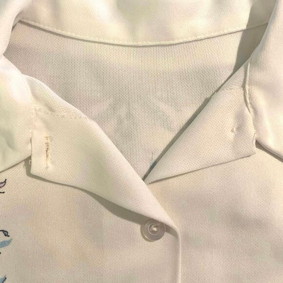 Vintage Women's Short-Sleeve Floral Birdcage Hawaiian Button Shirt White Medium - Picture 7 of 11